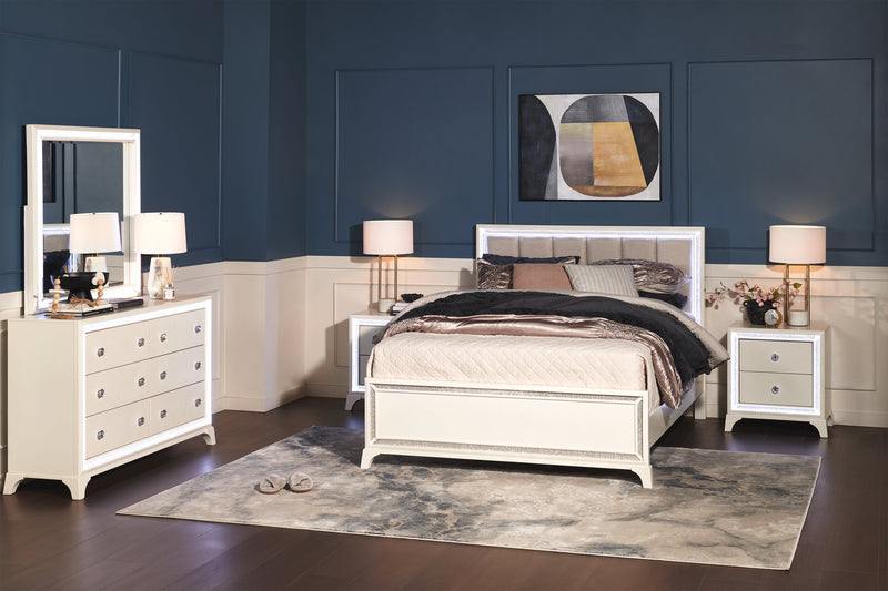 Halo Bedroom Dresser Mirror with LED Light, Glam - White