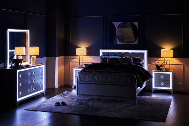 Halo Bedroom Dresser Mirror with LED Light, Glam - White