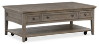 Hanson 50” Traditional Pine Coffee Table with Storage and Casters - Dovetail Grey 