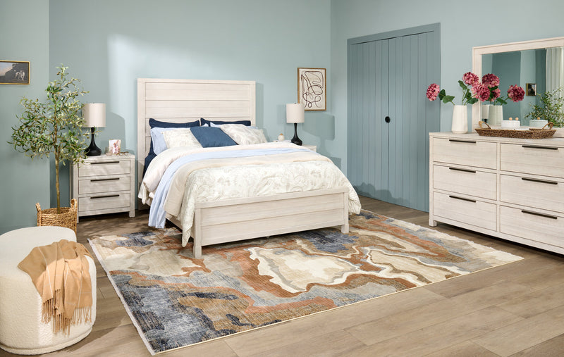 Haven Panel Bed with Headboard & Frame, White - Queen Size