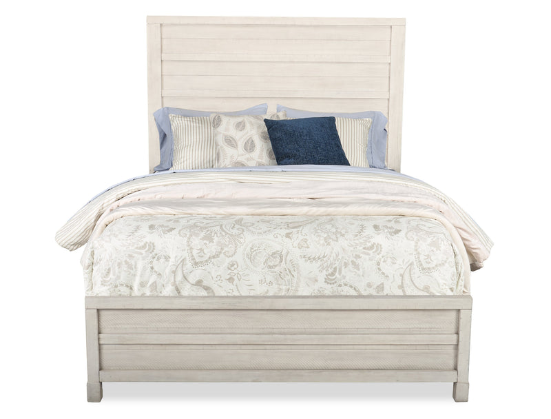 Haven Panel Bed with Headboard & Frame, White - Queen Size