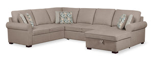 Haven 3-Piece Chenille Right-Facing Sleeper Sectional - Taupe
