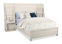 Haven Pier Bed with Headboard, Frame & 2 Piers, USB, LED, White - Queen Size