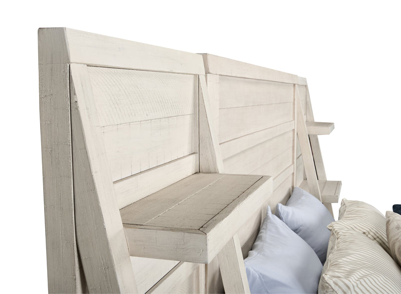 Haven Pier Bed with Headboard, Frame & 2 Piers, USB, LED, White - Queen Size