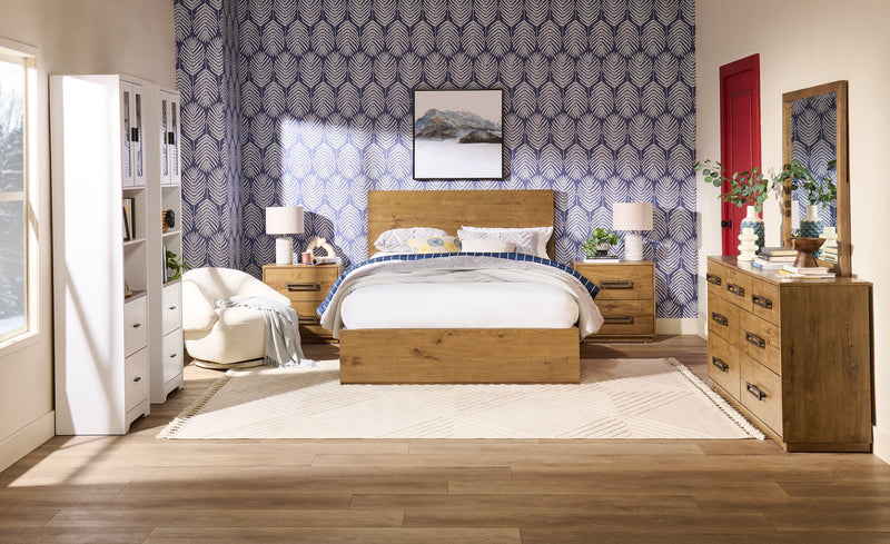 Scott Living Henri Panel Bed with Headboard & Frame, Wood, Brown - Queen Size