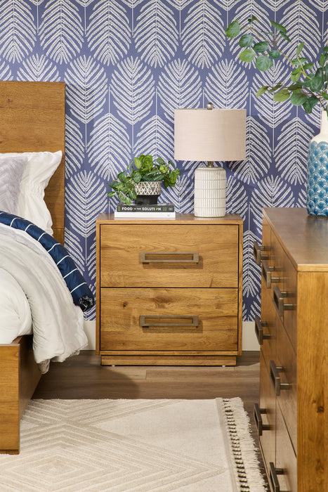 Scott Living Henri Bedside 2-Drawer Nightstand with USB Ports, 26\"W x 26\"H, Wood - Brown