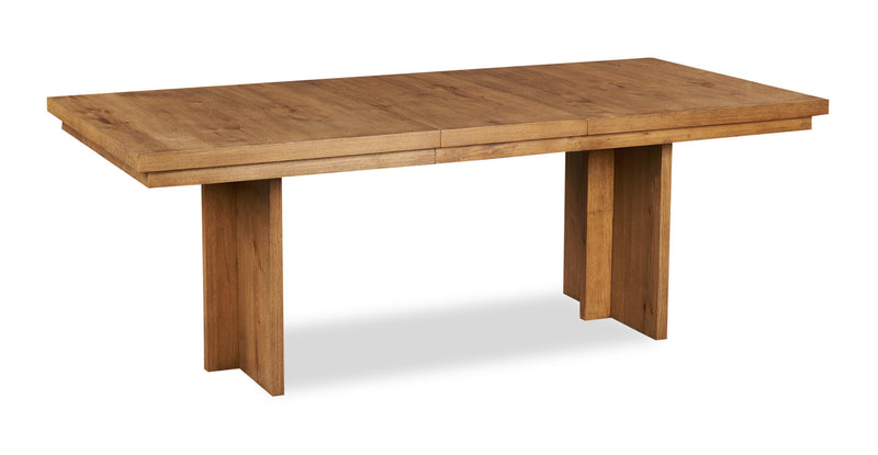 Scott Living Henri Dining Table with 66-84\"W Extension, Wood, Trestle Base - Brown
