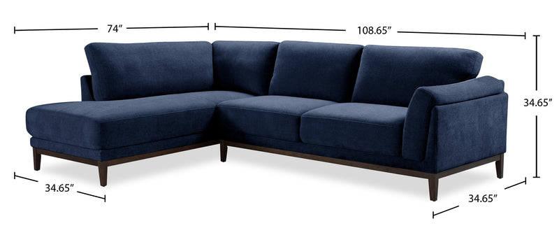 Horizon 2-Piece Left-Facing Fabric Sectional with Wood Base and Legs - Navy