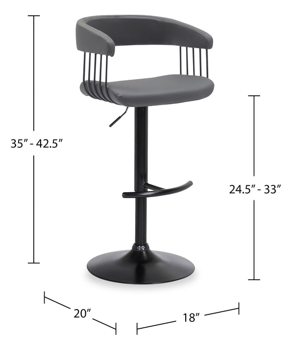 Java Barstool with Swivel & Adjustable Seat, Vegan Leather Fabric, 24.5-33\"H, Metal - Grey