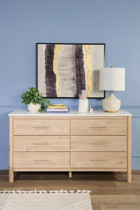 Jolie Bedroom 6-Drawer Dresser, 63.5\"W x 35\"H - Natural