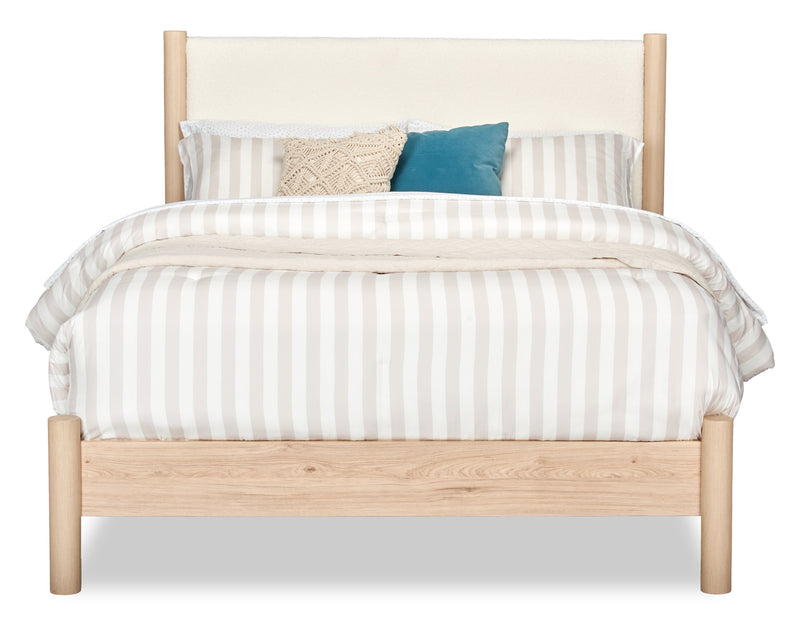 Jolie Panel Bed with Headboard & Frame, Boucle Fabric, White & Natural - Queen Size