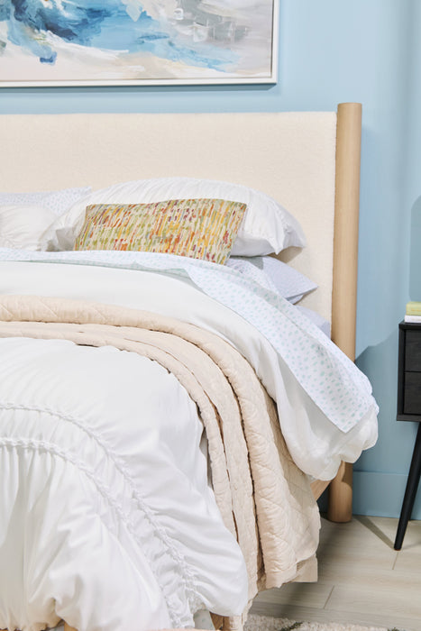 Jolie Panel Bed with Headboard & Frame, Boucle Fabric, White & Natural - Queen Size