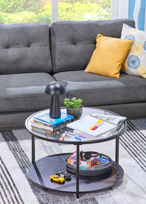 Kendal 31.5\" Modern Round Glass Top Coffee Table with Casters - Black