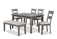 Krew 6pc Dining Set with Table, Bench & 4 Chairs, Melamine, 60