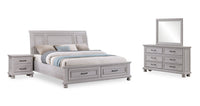Kylie 6pc Bedroom Set with Storage Bed, Dresser, Mirror & Nightstand, Grey - King Size 