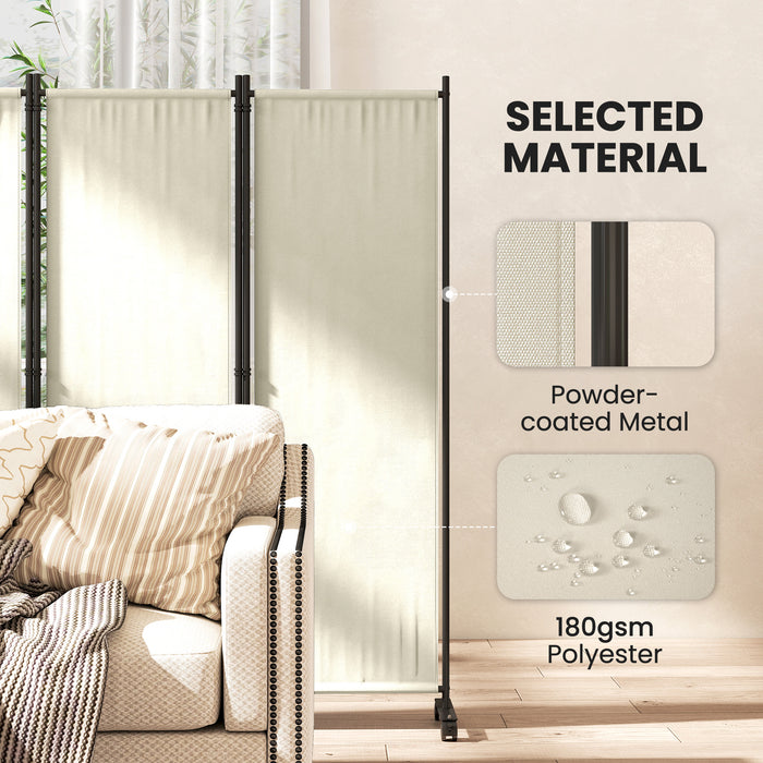 Outsunny Room Divider With Wheels, 5.6ft Folding Privacy Screen, Cream White