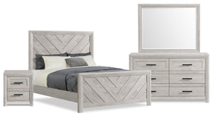 Lark 6pc Bedroom Set with Panel Bed, Dresser, Mirror & Nightstand, Rustic White - Full Size