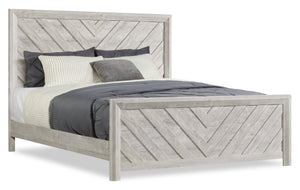 Lark Panel Bed with Headboard & Frame, Chevron Pattern, Rustic White - King Size