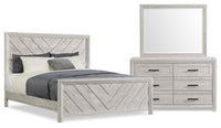 Lark 5pc Bedroom Set with Panel Bed, Dresser & Mirror, Rustic White  - King Size 