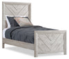 Lark Panel Bed with Headboard & Frame for Kids, Chevron Pattern, Rustic White - Twin Size