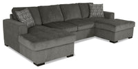 Legend 3-Piece Chenille Sleeper Sectional Sofa with Two Chaises - Pewter 