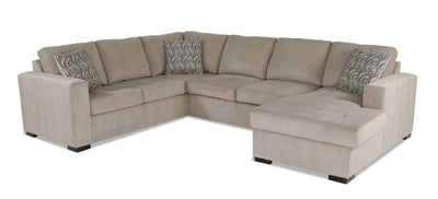 Made in Canada Legend 3-Piece Right-Facing Chenille Fabric Sleeper Sectional with Storage Chaise - Platinum Beige | Sofa-lit sectionnel de droite Legend 3 pièces fabriqué au Canada en tissu de chenille avec fauteuil long de rangement - beige platine