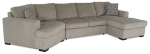 Made in Canada Legend 3-Piece Left-Facing Chenille Fabric Cuddler Sleeper Sectional with Chaise - Platinum Beige