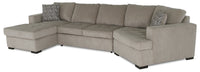 Canadian Made Legend 3-Piece Right-Facing Chenille Fabric Cuddler Sleeper Sectional with Chaise - Platinum Beige 