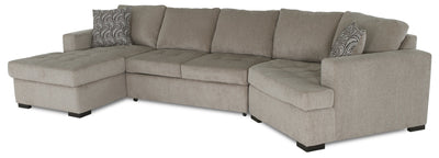 Made in Canada Legend 3-Piece Right-Facing Chenille Fabric Cuddler Sleeper Sectional with Chaise - Platinum Beige | Sofa-lit sectionnel enveloppant de droite Legend 3 pièces fabriqué au Canada en tissu de chenille avec fauteuil long - beige platine
