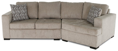 Made in Canada Legend 2-Piece Right-Facing Chenille Fabric Cuddler Sectional - Platinum Beige | Sofa sectionnel de droite Legend 2 pièces fabriqué au Canada en tissu de chenille avec fauteuil enveloppant - beige platine