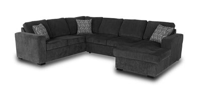 Made in Canada Legend 3-Piece Right-Facing Chenille Fabric Sleeper Sectional with Storage Chaise - Pepper Grey | Sofa-lit sectionnel de droite Legend 3 pièces fabriqué au Canada en tissu de chenille avec fauteuil long de rangement - gris poivre