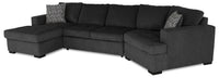 Canadian Made Legend 3-Piece Right-Facing Chenille Fabric Cuddler Sleeper Sectional with Chaise - Pepper Grey 