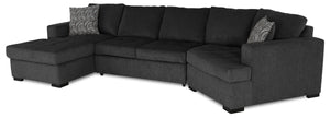 Made in Canada Legend 3-Piece Right-Facing Chenille Fabric Cuddler Sleeper Sectional with Chaise - Pepper Grey