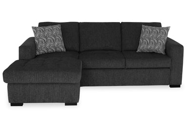 Made in Canada Legend 2-Piece Left-Facing Chenille Fabric Sleeper Sectional with Storage Chaise - Pepper Grey | Sofa-lit sectionnel de gauche Legend 2 pièces fabriqué au Canada en tissu de chenille avec fauteuil long de rangement - gris poivre