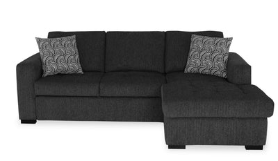Made in Canada Legend 2-Piece Right-Facing Chenille Fabric Sleeper Sectional with Storage Chaise - Pepper Grey | Sofa-lit sectionnel de droite Legend 2 pièces fabriqué au Canada en tissu de chenille avec fauteuil long de rangement - gris poivre