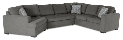 Made in Canada Legend 3-Piece Left-Facing Chenille Fabric Cuddler Sleeper Sectional - Pewter Brown | Sofa-lit sectionnel de gauche Legend 3 pièces fabriqué au Canada en tissu de chenille avec fauteuil enveloppant - brun étain
