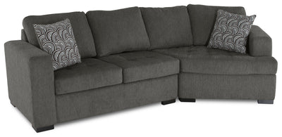 Made in Canada Legend 2-Piece Right-Facing Chenille Fabric Cuddler Sectional - Pewter Brown | Sofa sectionnel de droite Legend 2 pièces fabriqué au Canada en tissu de chenille avec fauteuil enveloppant - brun étain