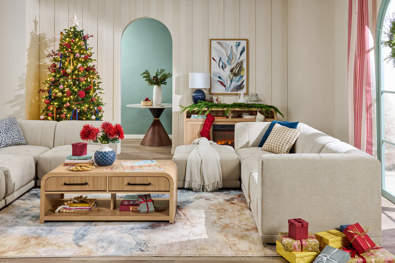 Scott Living Lenore 60\" Electric Fireplace TV Stand with Storage - Natural