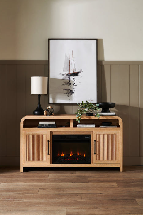 Scott Living Lenore 60\" Electric Fireplace TV Stand with Storage - Natural