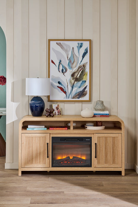 Scott Living Lenore 60\" Electric Fireplace TV Stand with Storage - Natural