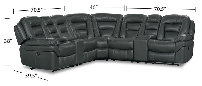 Leo 7-Piece Leather-Look Fabric Power Reclining Sectional with Storage Consoles and Cupholders - Grey