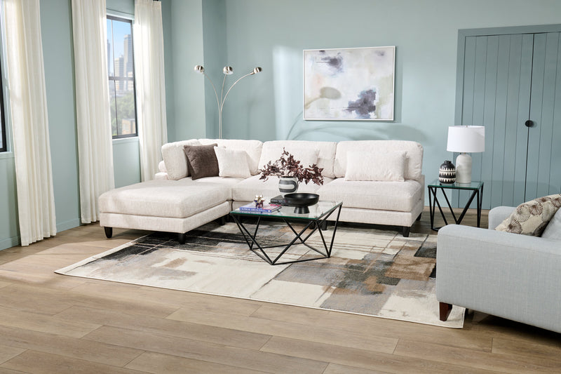 Lounge 4-Piece Chenille Modular Sectional with Ottoman – Beige 