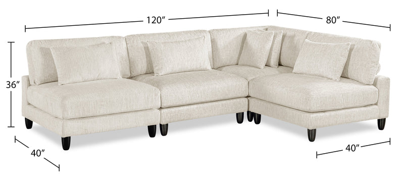 Lounge 4-Piece Chenille Armless Modular Sectional – Beige 