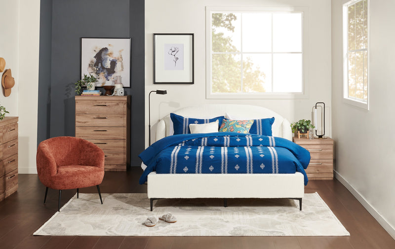Luna Upholstered Wingback Bed in Taupe Fabric - Queen Size