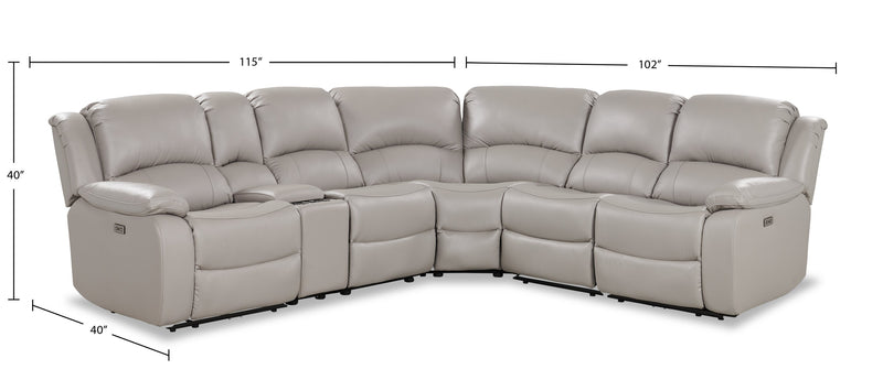 Marcel 6-Piece Genuine Leather Power Reclining Sectional with Storage Console and USB Port - Grey