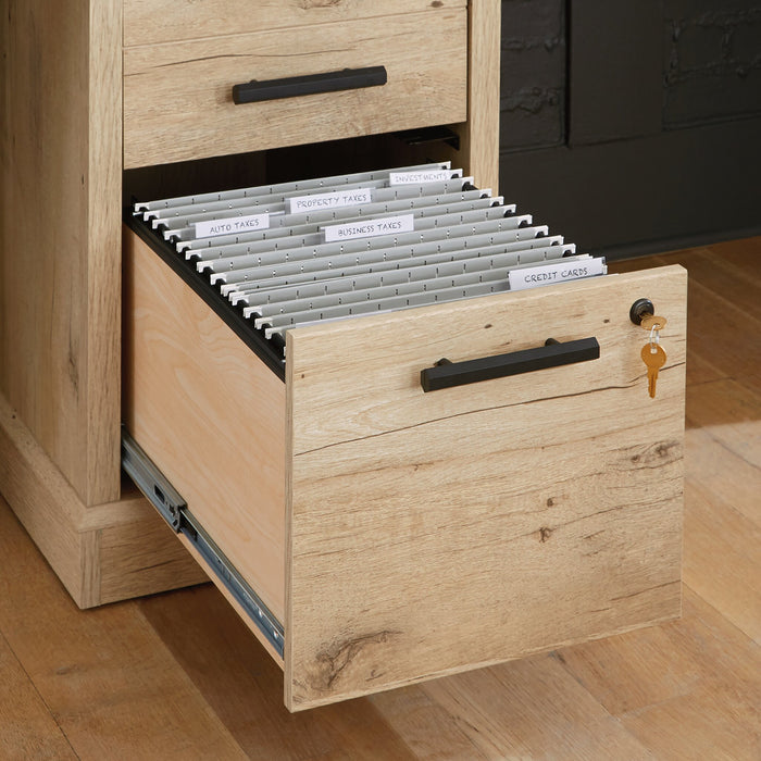 Mason Peak 71.10 \" Commercial Grade Credenza Office Desk with 3-Drawers & Cabinet - Prime Oak