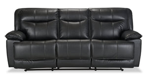 Matt Leather-Look Fabric Reclining Sofa - Black