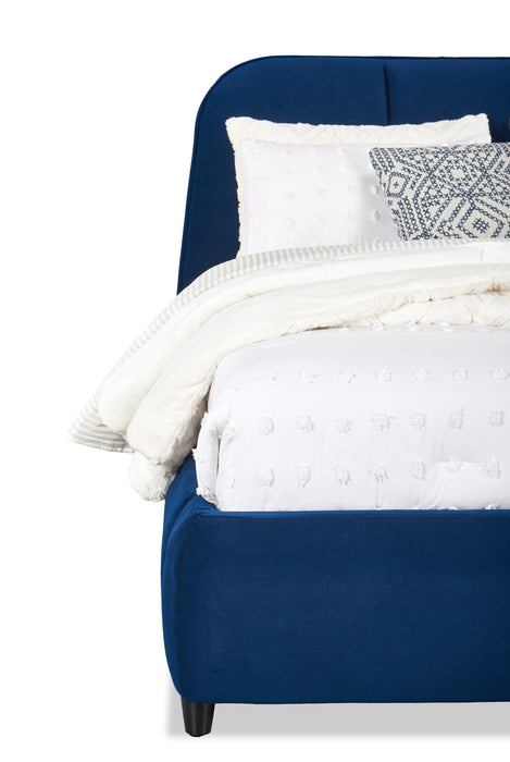 Mave Upholstered Platform Bed in Blue Velvet Fabric - Queen Size
