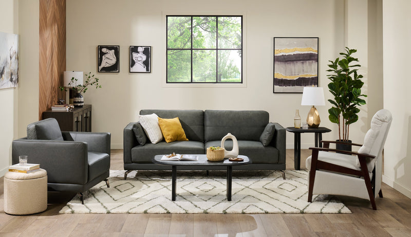 Melrose 36.5\" Top-Grain Genuine Leather Chair with Metal Legs - Grey