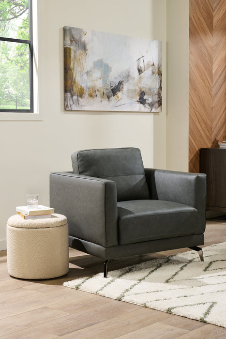 Melrose 36.5\" Top-Grain Genuine Leather Chair with Metal Legs - Grey